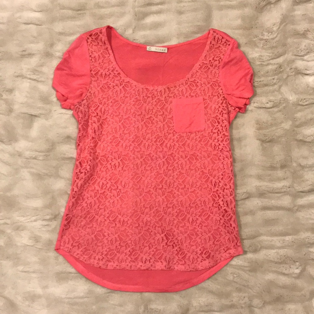 Hinge Bright Pink Lace Shirt Size XS